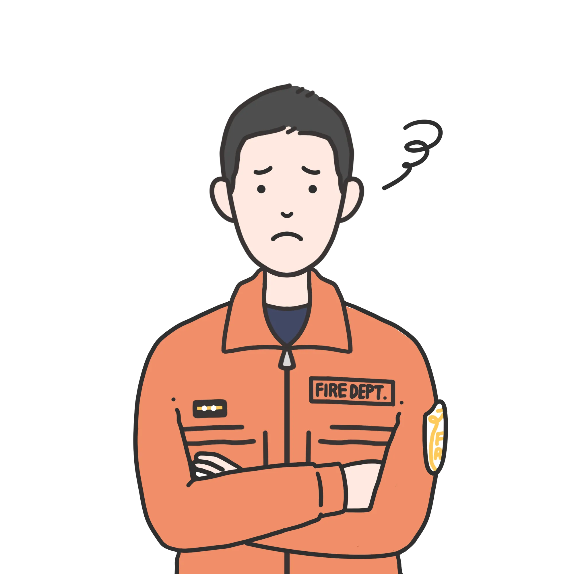 求人票を見て悩んでいる消防士のイラスト